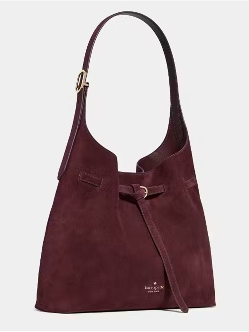 Kate Spade 454 Suede Belted Large Shoulder Bag Grenache - Picture 2 of 5